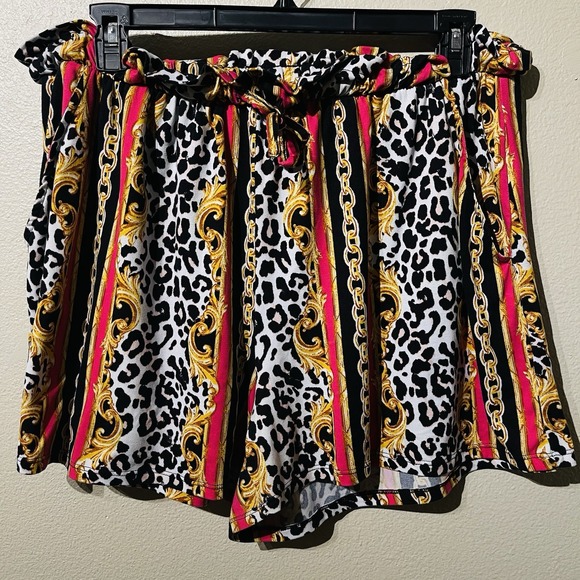 eye candy Pants - Eye Candy Lounge Shorts Soft Stretch Pockets Pink Leopard Gold Women's Plus 3X